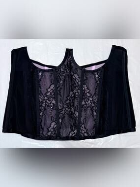 torrid Black Lace Corset Top with Lilac Underlay
